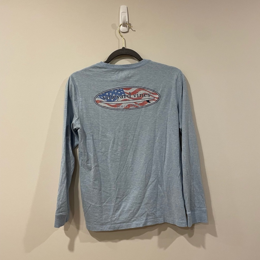 Vineyard Vines Boys Blue Long Sleeve USA Surf Logo Pocket T-Shirt size 16